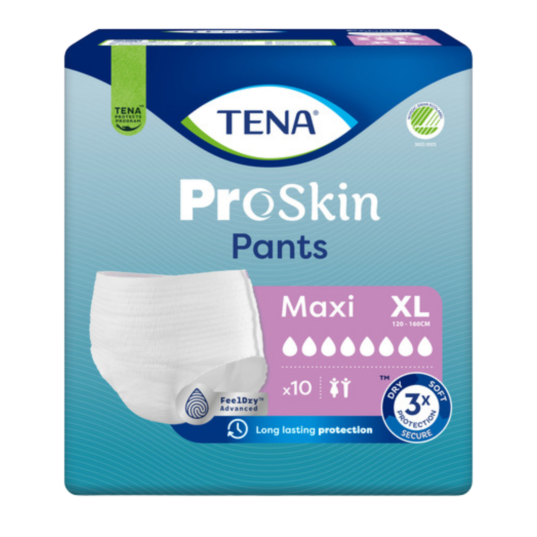 Front view of a TENA ProSkin Pants Maxi Extra Large (XL) package, highlighting the 