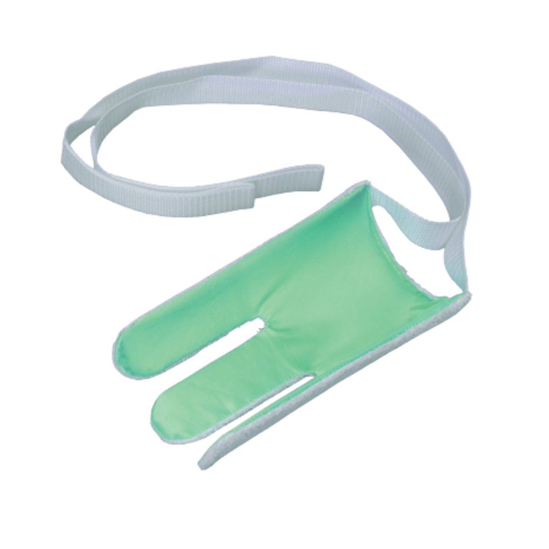 The light green/mint-colored Terry Cloth Sock Aid assistive device with white pull straps, used for putting on socks without bending.