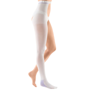 Thrombexin A-E thigh-length compression stockings with waist attachment, size small, designed for comfort and thrombosis prevention.
