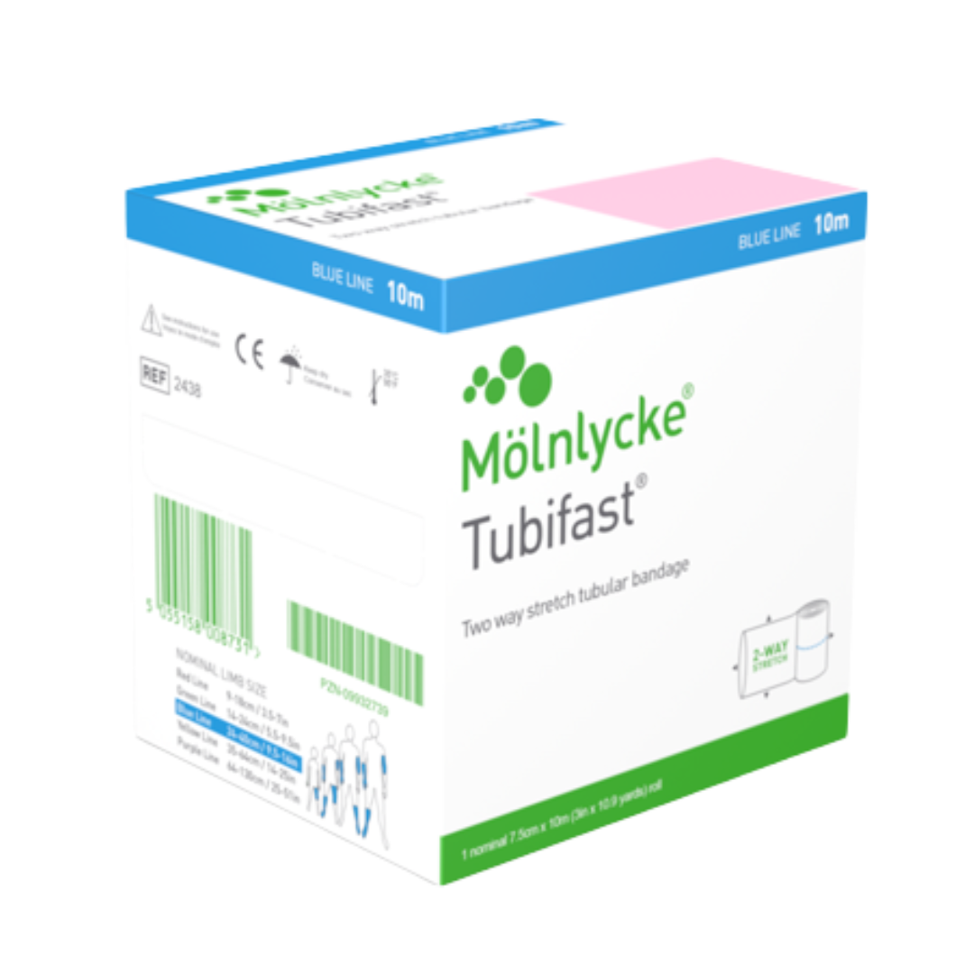 Tubifast Blue 10m retention bandage offers gentle, breathable tubular support for wound dressings, promoting effective healing and patient comfort daily.