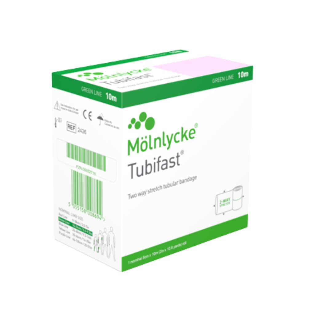 Tubifast Green 10m retention bandage offers gentle, breathable tubular support for wound dressings, promoting effective healing and patient comfort.