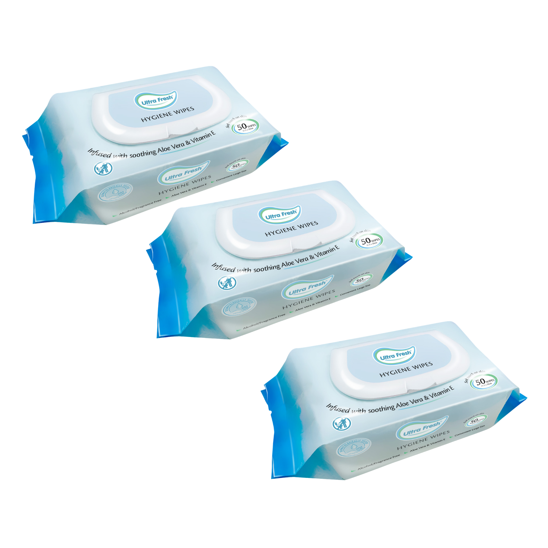 Three packs of Nuna Power baby hygiene wipes arranged diagonally on a plain white background.