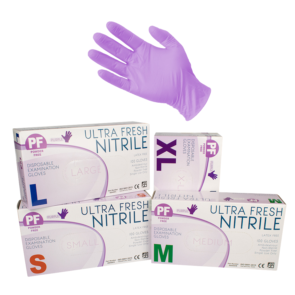 Ultra Fresh Examination Purple Nitrile Powder Free Disposable Glove-Small 100 Units Per Box