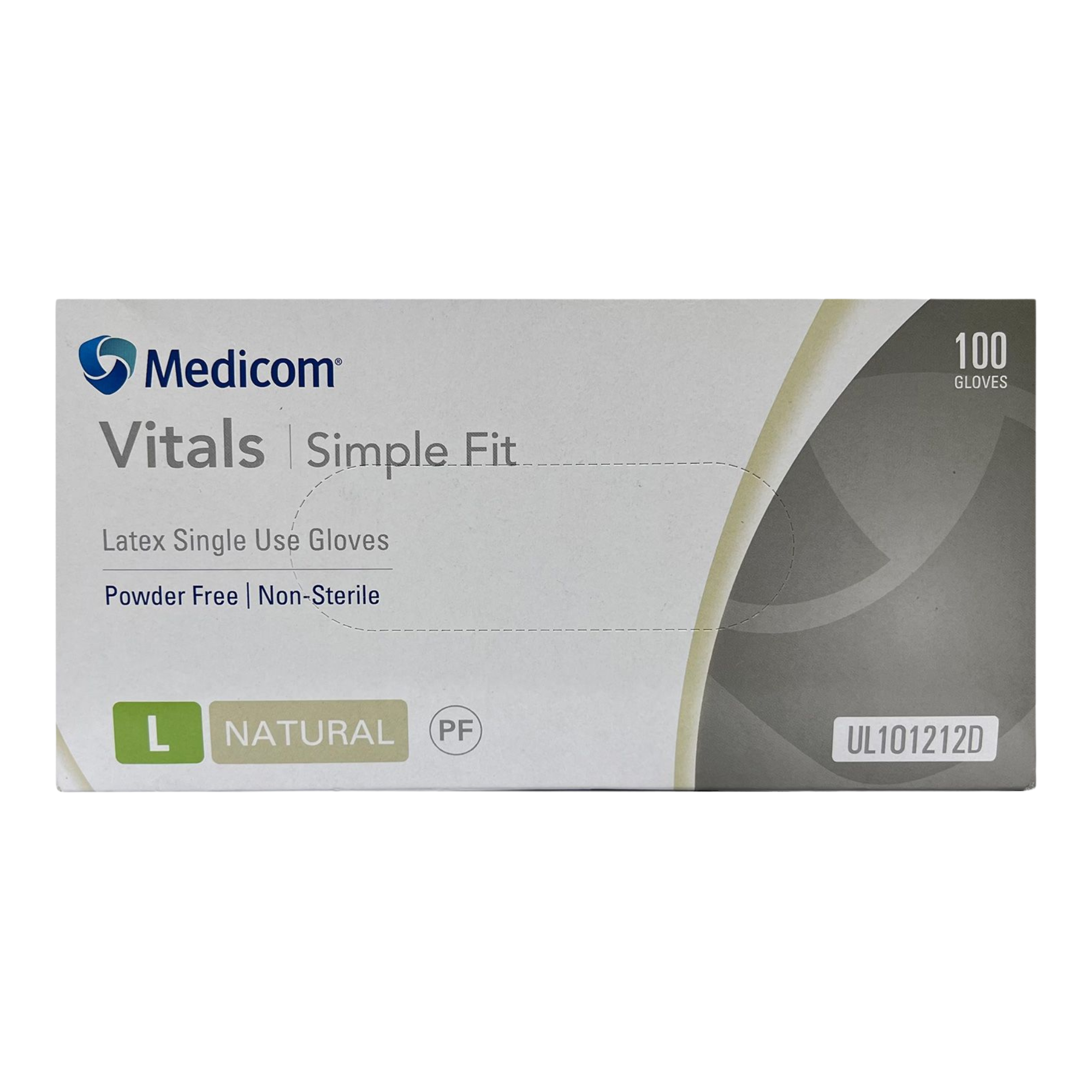 Medicom Vitals Simple Fit Latex Single Use Gloves Powder Free Large 100 Units Per Box Examination