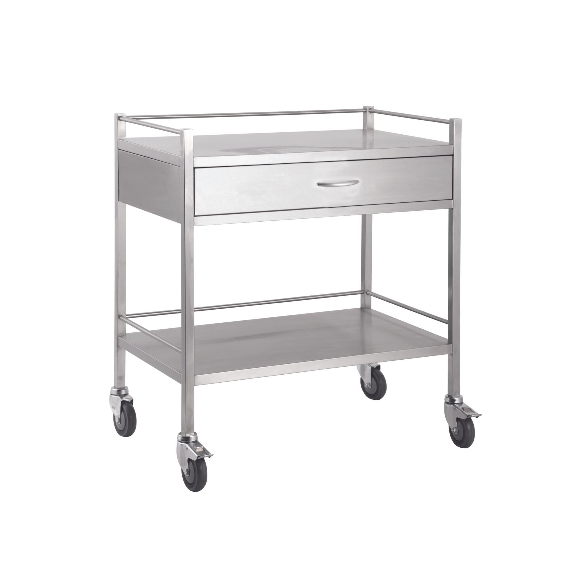 Stainless Steel Double Trolley One Drawer Full Width Medical Carts & Trolleys