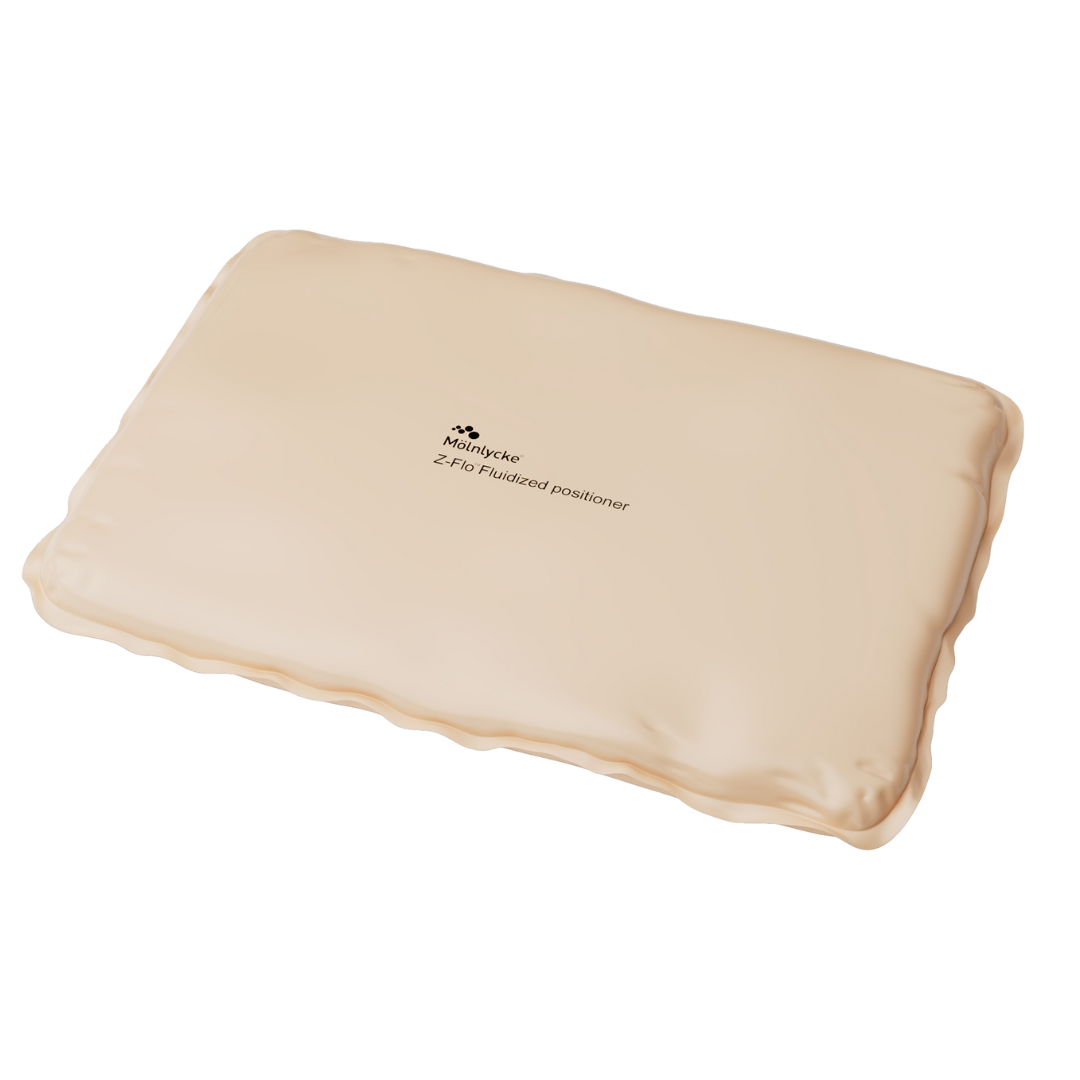 Detailed view of the 30x51 cm Z-Flo Positioner molded around a limb to illustrate its fluid-like technology for pressure reduction.